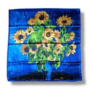 Blue Square Scarf & Sunflowers 35” X 35” White Women Headscarf Unisex Scarve